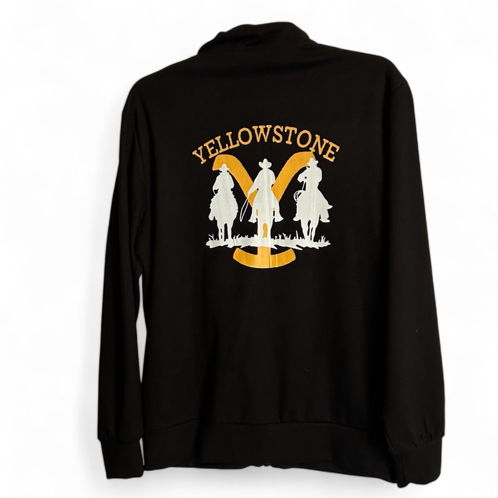 NWOT YELLOWSTONE M/L Dutton Ranch Logo Zip-up‎ Sweatshirt Black Yellow TV Show